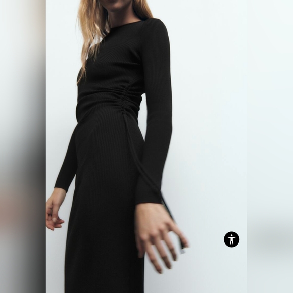 ZARA* round neck long sleeve side ruche rib knit body con dress - Picture 7 of 17